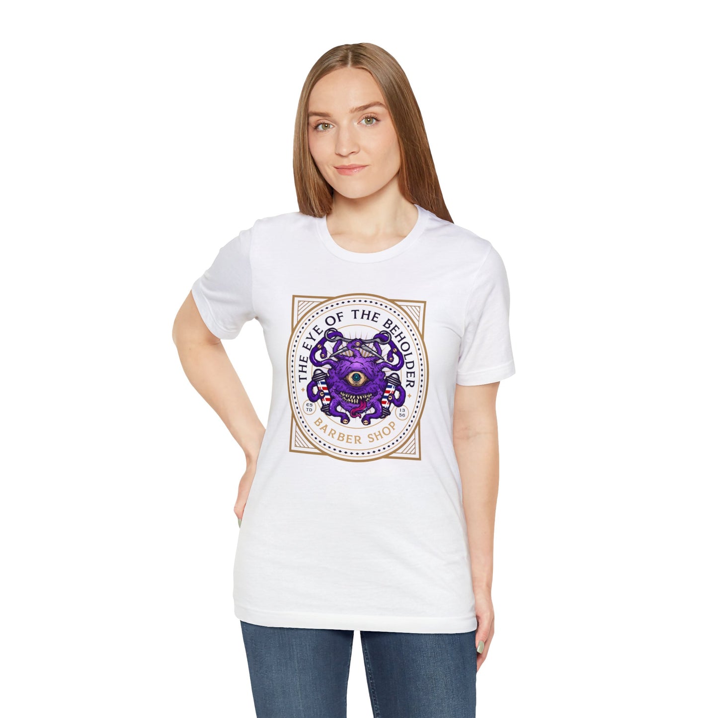 Eye of the Beholder Barber Shop | Side Hustle Collection | Retail Fit Fantasy Geek Cotton T-shirt