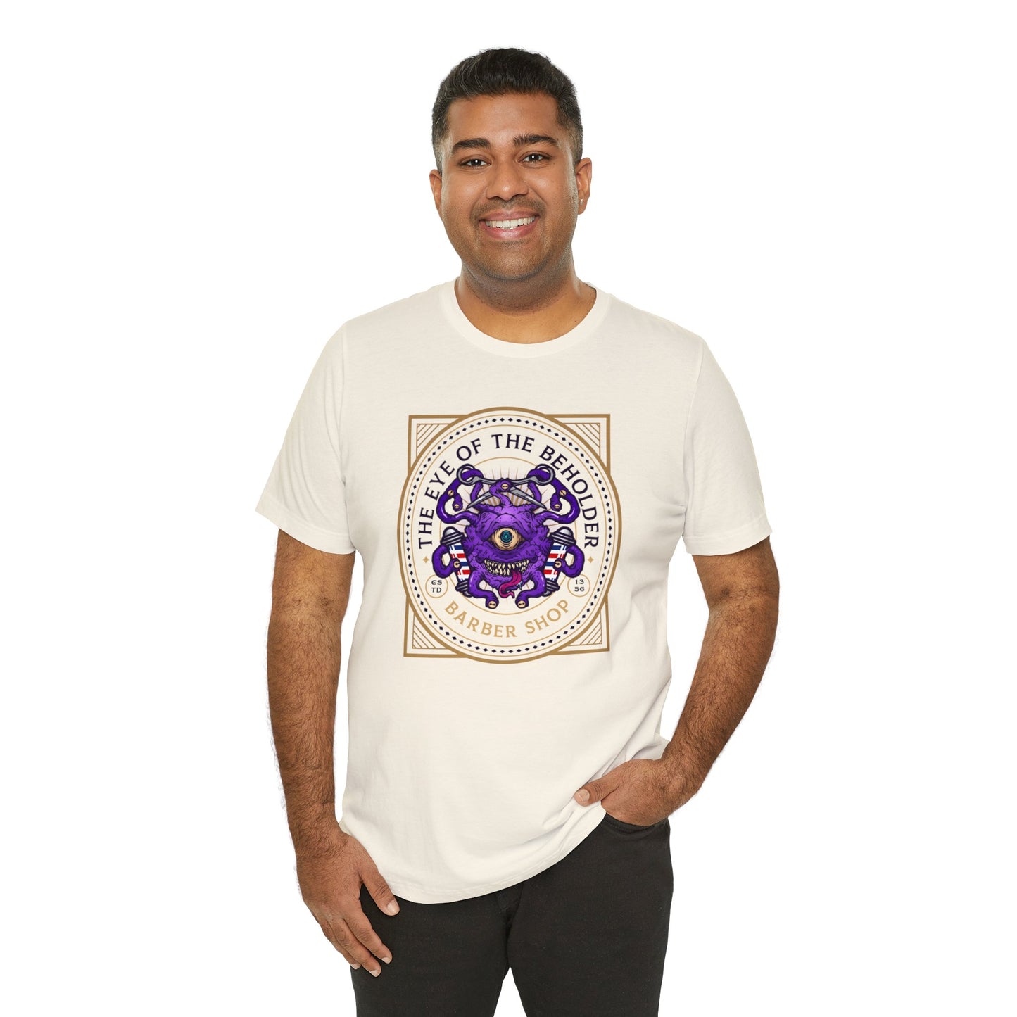 Eye of the Beholder Barber Shop | Side Hustle Collection | Retail Fit Fantasy Geek Cotton T-shirt