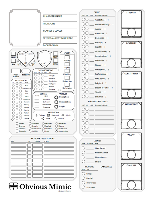 Free 5e Character Sheet (Printable + Fillable + Template)
