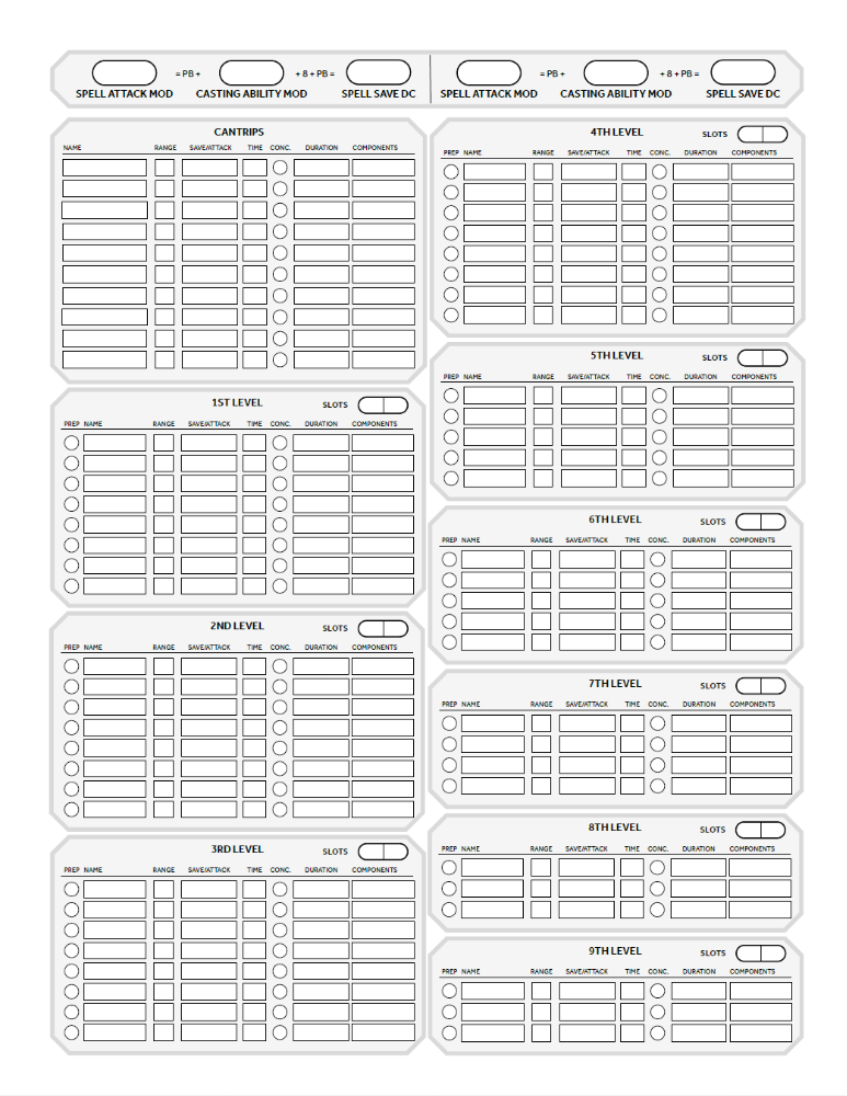 Free 5e Character Sheet (Printable + Fillable + Template)