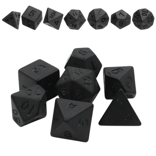 Stealth Dice in Matte Black - 7-piece set of TTRPG dice